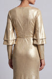 Champagne Mermaid Flutter Sleeves Long Mother of the Bride Dress