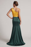 Green and Yellow Satin One Shoulder Long Formal Dress