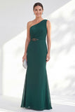One Shoulder Ruched Green Mermaid Long Wedding Guest Dress