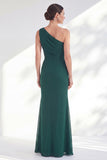 One Shoulder Ruched Green Mermaid Long Wedding Guest Dress