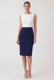 Navy Sheath Short Sleeves Midi Work Dress