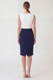 Navy Sheath Short Sleeves Midi Work Dress