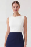 Navy Sheath Short Sleeves Midi Work Dress