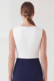 Navy Sheath Short Sleeves Midi Work Dress