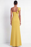 One Shoulder Yellow Ruffled Long Formal Dress