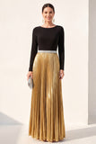 Black Golden Pleated A Line Long Formal Dress