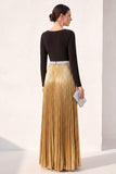 Black Golden Pleated A Line Long Formal Dress