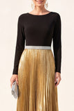 Black Golden Pleated A Line Long Formal Dress