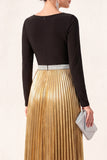 Black Golden Pleated A Line Long Formal Dress