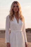 A Line White V Neck Western Wedding Dress