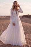 A Line Floral Embroidered Long Western Wedding Dress