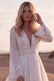 A Line Floral Embroidered Long Western Wedding Dress
