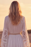Lace White A Line V Neck Long Western Wedding Dress