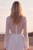 Floral A Line White Long Western Wedding Dress with Lace