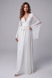 White A Line Floral Long Engagement Dress with Lace