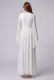 White A Line Floral Long Engagement Dress with Lace