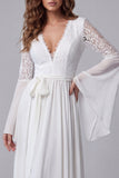 White A Line Floral Long Engagement Dress with Lace