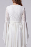 White A Line Floral Long Engagement Dress with Lace