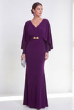 Mermaid Purple V Neck Long Wedding Guest Dress