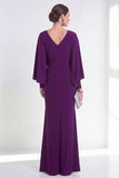 Mermaid Purple V Neck Long Wedding Guest Dress