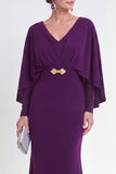 Mermaid Purple V Neck Long Wedding Guest Dress