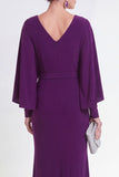 Mermaid Purple V Neck Long Wedding Guest Dress