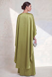 Satin Green Mermaid V Neck Long Formal Dress with Cape