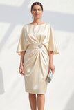 Sheath Champagne Ruched Satin Short Wedding Guest Dress