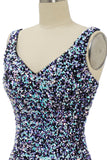 Black Sequin Fitted Prom Dress