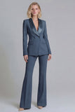 2 Piece Shawl Lapel Grey Green Double Breasted Business Suits