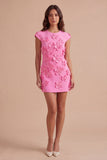 Yellow Floral Cap Sleeves Appliqued Short Cocktail Dress