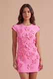 Yellow Floral Cap Sleeves Appliqued Short Cocktail Dress
