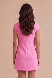 Yellow Floral Cap Sleeves Appliqued Short Cocktail Dress