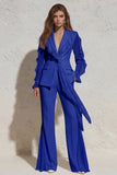 White V Neck Ruched Ruffled 2 Piece Work Suits with Pockets
