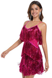 Sparkly Golden Tight Tiered Short Prom Dress with Fringes