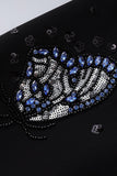 Sparkly Black Sequin Shawl Lapel Women Prom with Sleeves