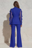 White V Neck Ruched Ruffled 2 Piece Work Suits with Pockets
