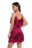 Sparkly Golden Tight Tiered Short Prom Dress with Fringes
