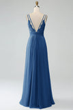 A-Line Pleated Spaghetti Straps Chiffon Bridesmaid Dress With Slit