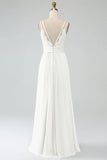 A-Line Pleated Spaghetti Straps Chiffon Bridesmaid Dress With Slit
