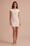 Yellow Floral Cap Sleeves Appliqued Short Cocktail Dress