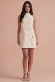 A Line Hot Pink Floral Appliqued Short Cocktail Dress