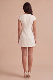 Yellow Floral Cap Sleeves Appliqued Short Cocktail Dress