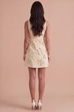 A Line Hot Pink Floral Appliqued Short Cocktail Dress