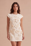 Yellow Floral Cap Sleeves Appliqued Short Cocktail Dress