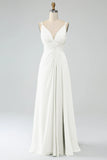 A-Line Pleated Spaghetti Straps Chiffon Bridesmaid Dress With Slit