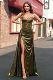 Metallic Sheath Golden Side Cape Prom Dress with Slit