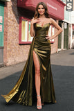 Metallic Sheath Golden Side Cape Prom Dress with Slit