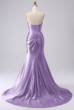 Lilac Sparkly Mermaid Corset Prom Dress with Slit