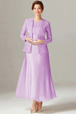 Dusty Rose A-Line Maxi Mother of the Bride Dress with Lace Jacket